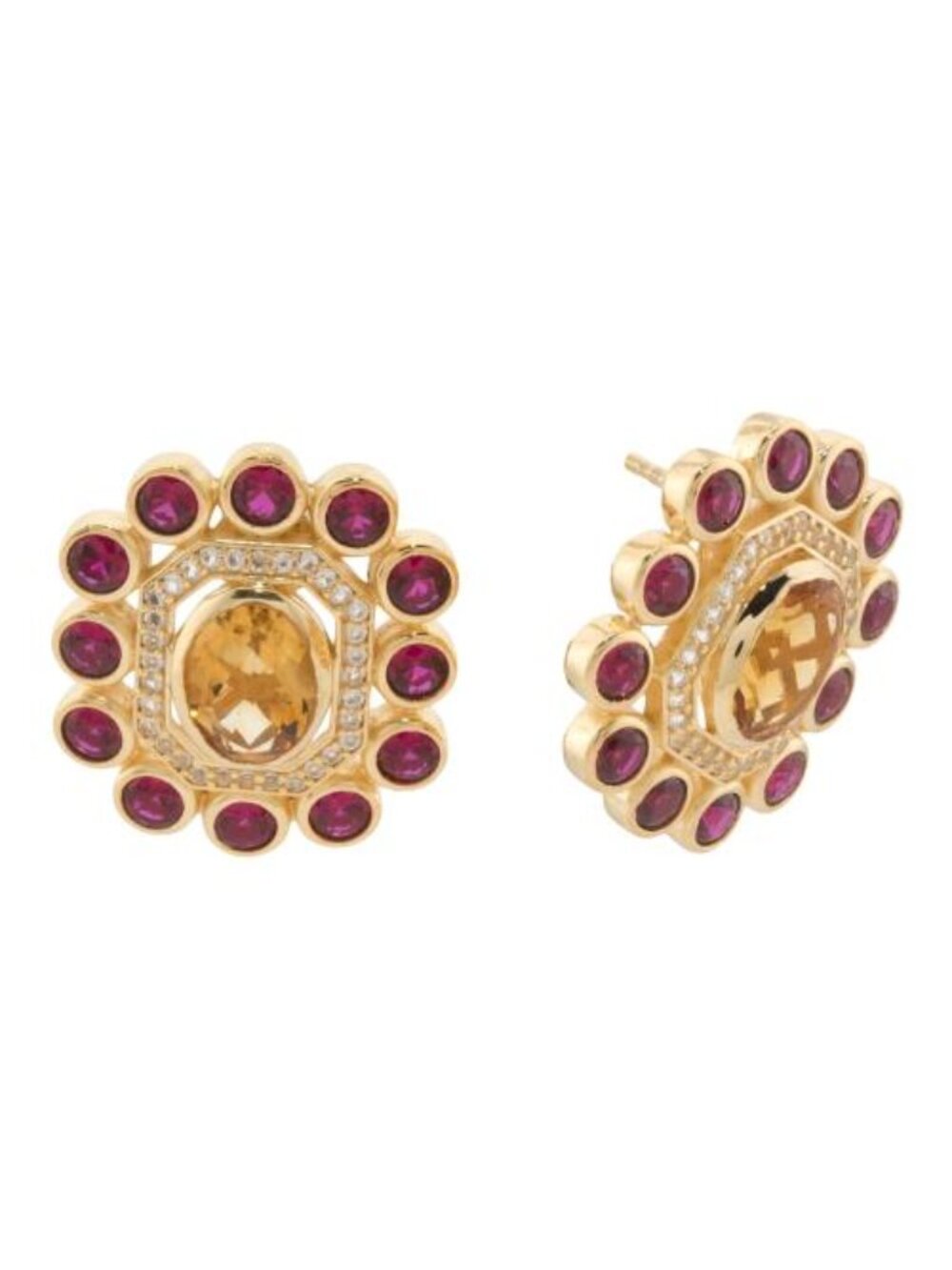 SHIVAM Made In India 14kt Gold Plated Madeira Citrine And Lab Ruby Earrings